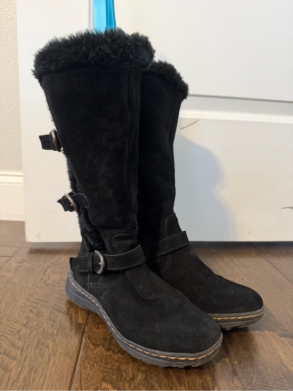 Women's Black Suede Faux-Fur Tall Winter Boots